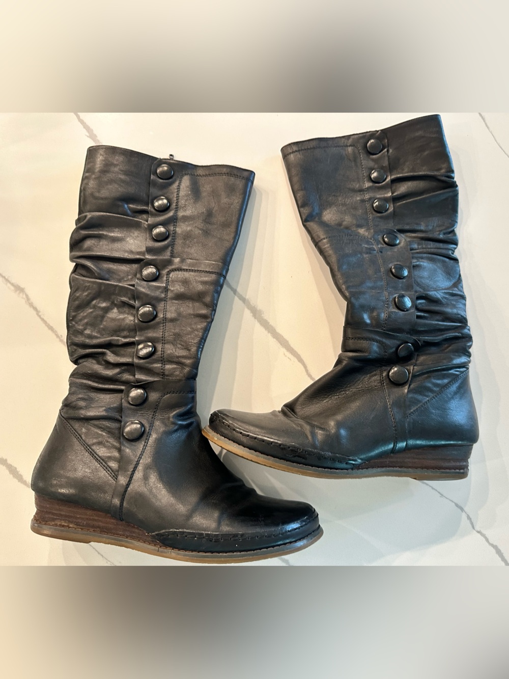 Miz Mooz "Paz" Black Leather Slouchy Knee-High Boots 7.5